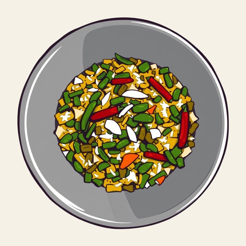 Drawing of Beans Poriyal in a steel bowl