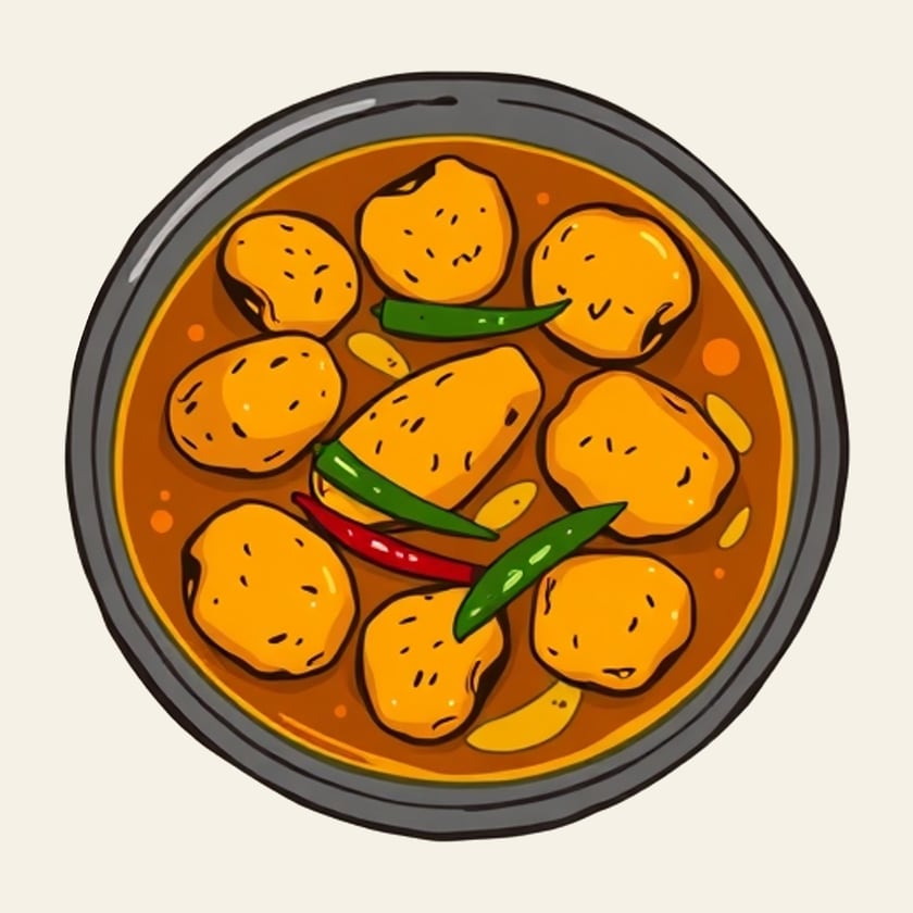 Drawing of Chicken Karahi in a steel bowl