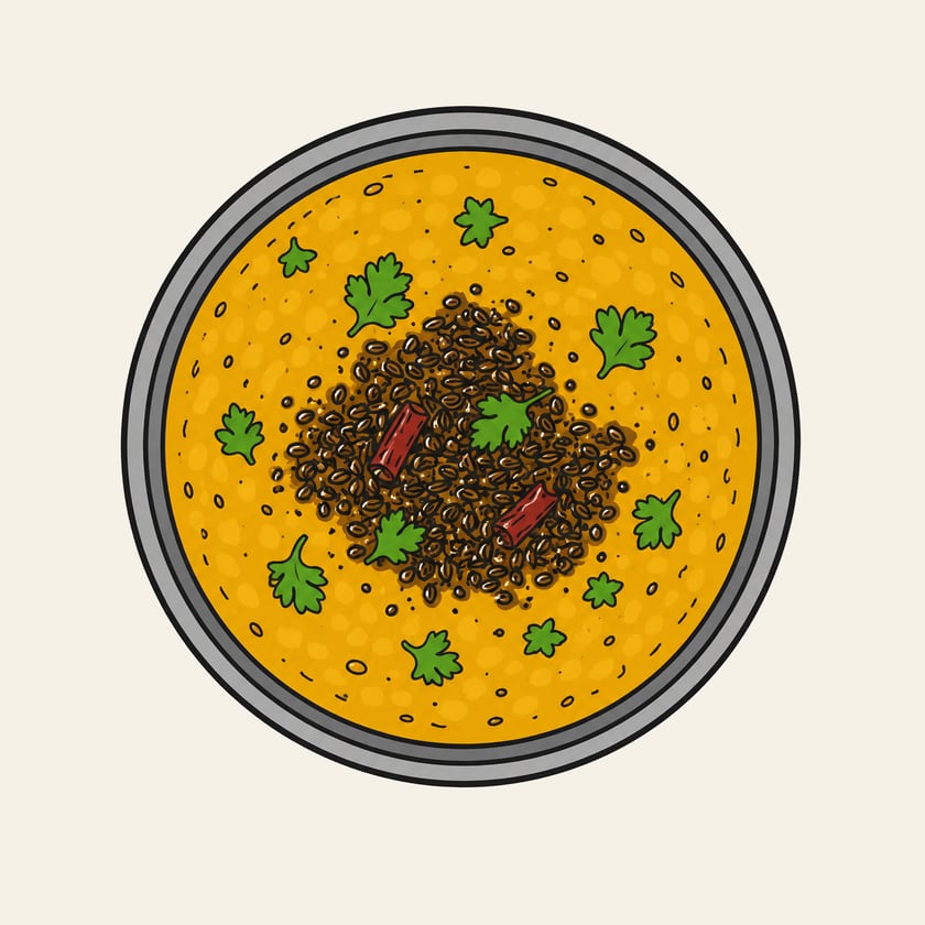 Drawing of Dal Tadka in a steel bowl