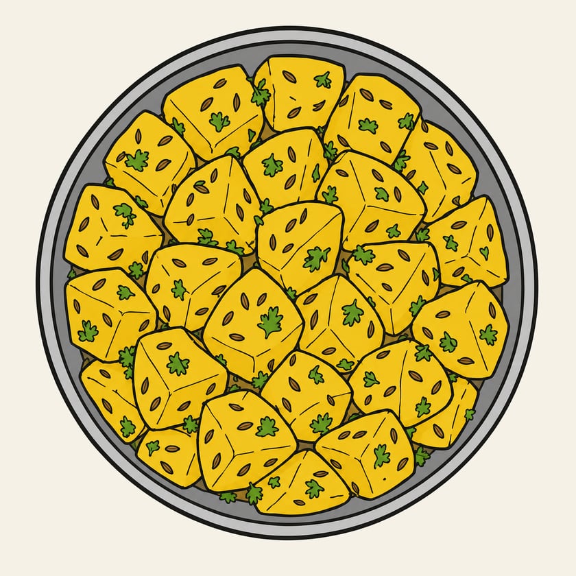 Drawing of Zeera Aloo in a steel bowl