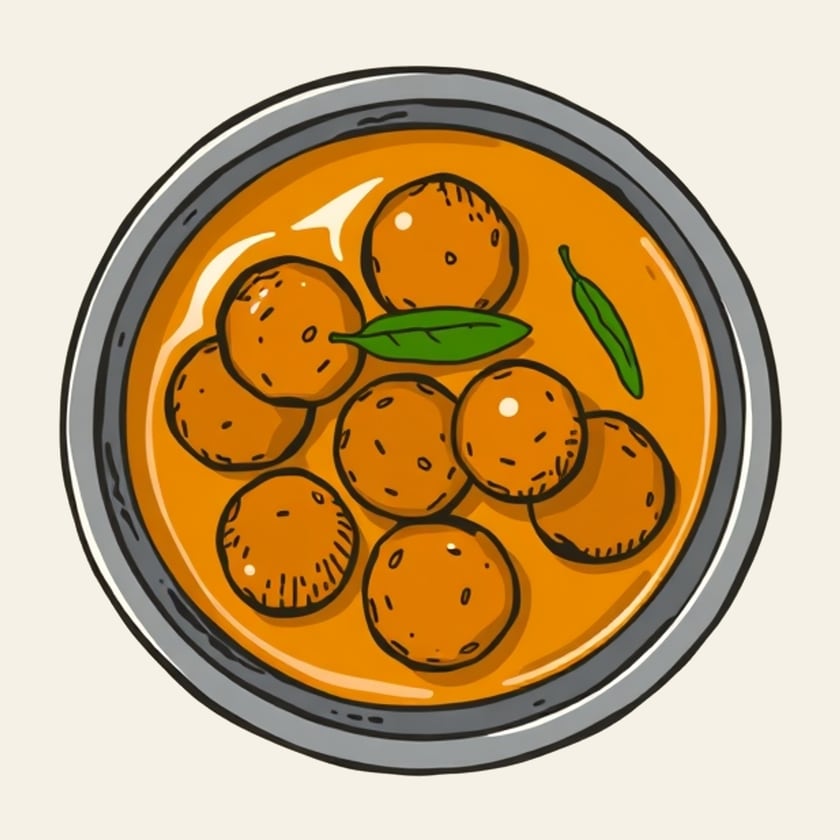 Drawing of Kofta Curry in a steel bowl