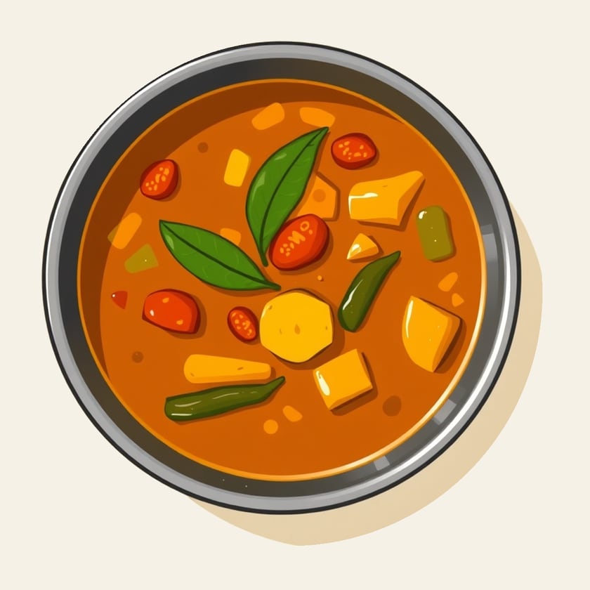 Drawing of Sambar in a steel bowl
