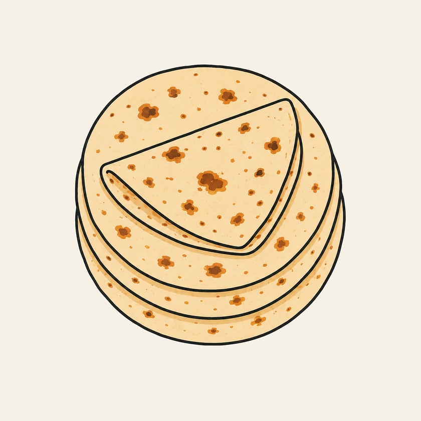 Illustration of a stack of rotis with one folded into a quarter resting on top